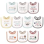 Hudson Baby Unisex Baby Cotton Terry Drooler Bibs with Fiber Filling, Holiday Birthday, One Size