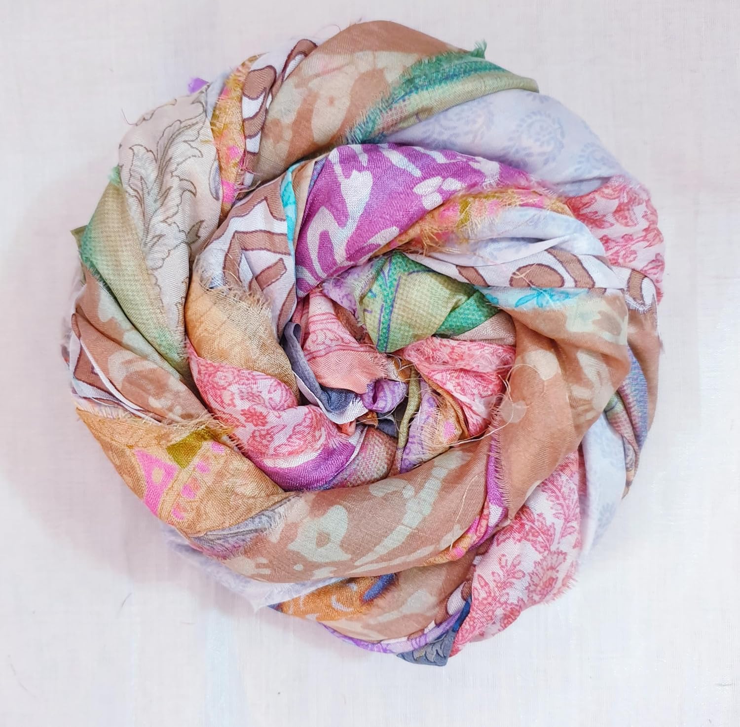 21 Yards Unstitched Sari Silk Yarn Ribbon Tassels 21 Strips SKEINS Shades Journal Scrapbook Craft Project Decor DS363