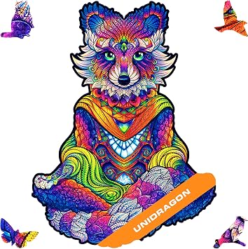 UNIDRAGON Original Wooden Puzzle Emancipatory Raccoon, 105 Pieces, Small 7 x 9.4 Inches 18 x 24 cm Beautiful Gift Packaging, Unique Shape Best Gift for Adults