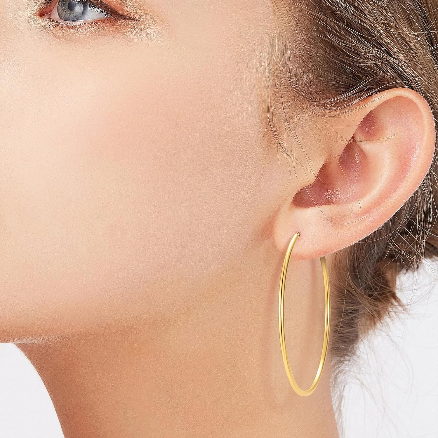 14 Karat Gold Hoop Earrings, 14K Gold Hoop Earrings for Women, Dainty Gold Vermeil Endless Thin Hoops, 14K Gold Plated 925 Sterling Silver, 35/45/55mm