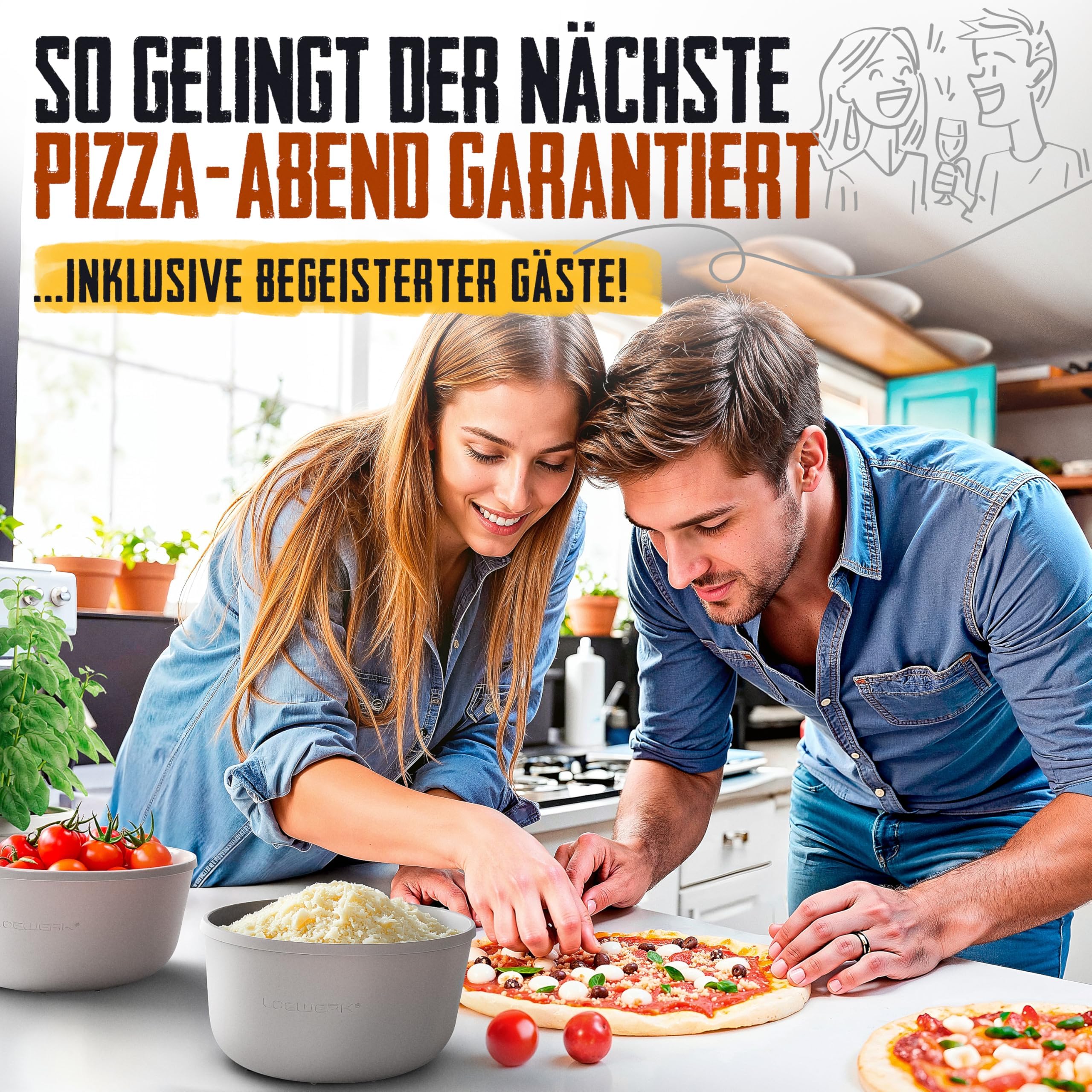 Pizzaballenbox mit Deckel – 4er Set – atmungsaktive Teigbox für perfekten Pizzateig - platzsparende Silikon Pizzateig Box mit Deckel, Pizza Box, Pizza Ballenbox, Gärbox – Grau