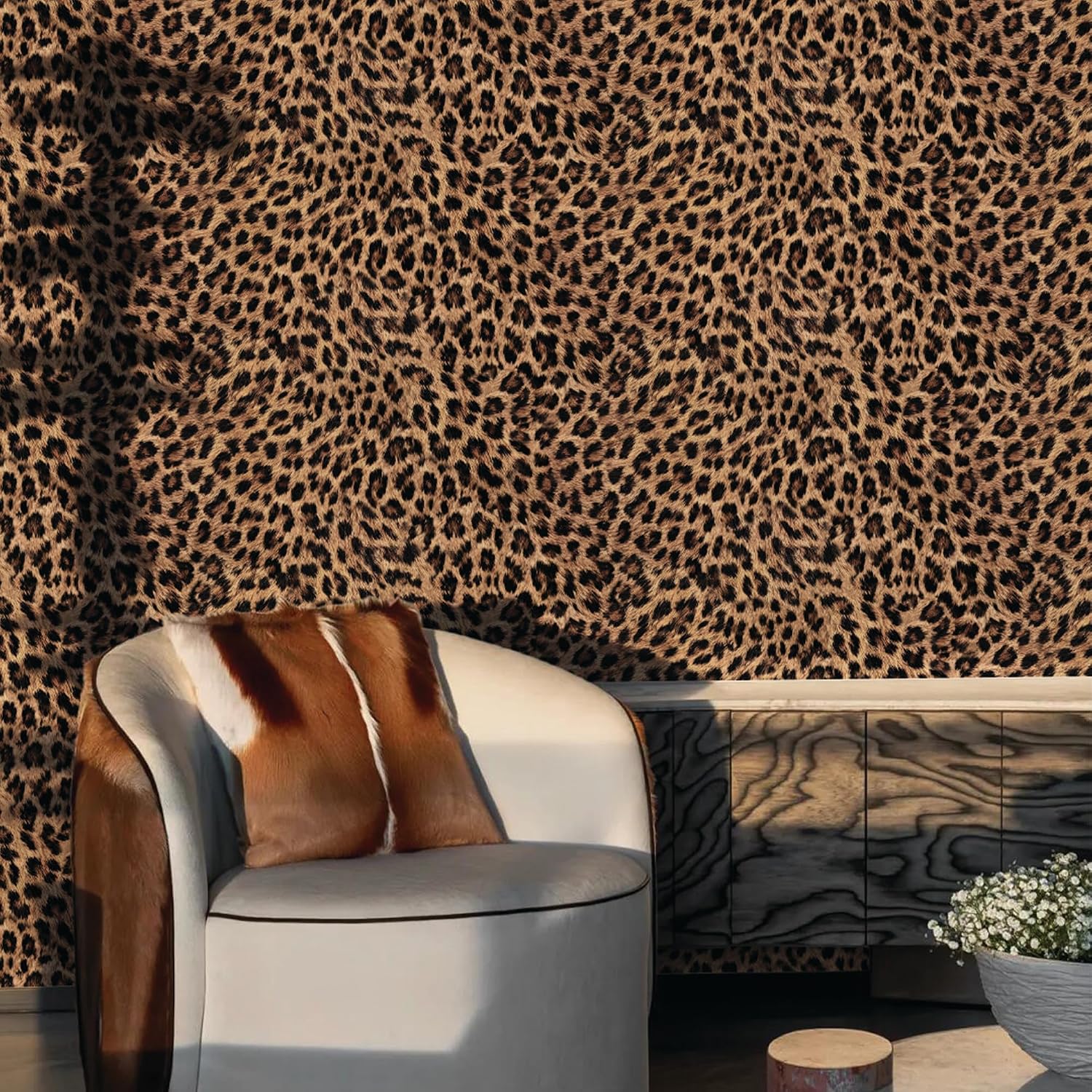 Cheetah Print Wallpaper Peel and Stick, Brown Funky Leopard Wallpaper Waterproof Removable Self Adhesive Boho Wall Paper for Bedroom, Bathroom, Decor 17.3"x118" (Brown, 17.3"x 118.11") image 2