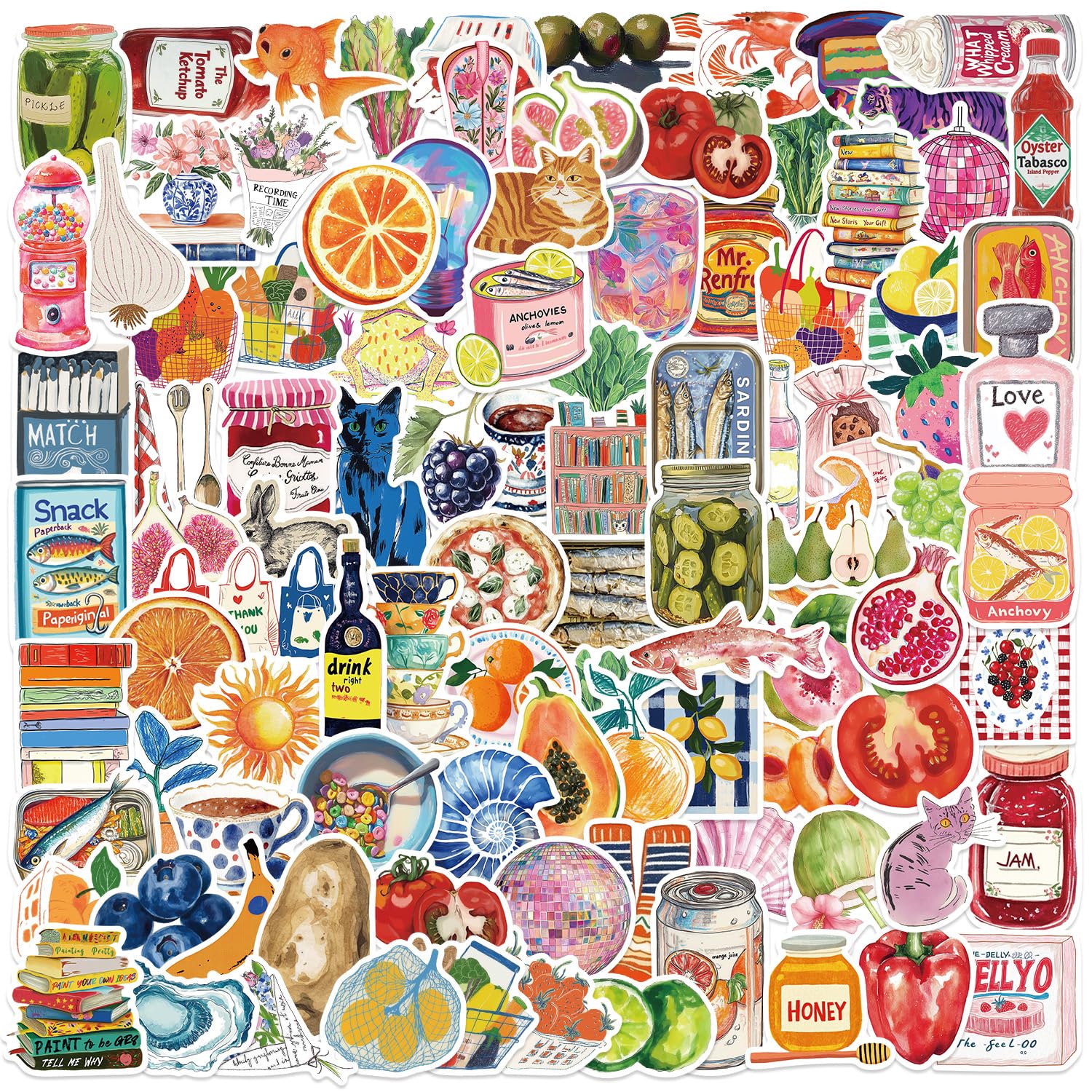 100 PCS Vintage Aesthetic Stickers Pack for Scrapbooking, Journaling - Waterproof PVC Cute Stickers for Adults, Teens - Unique Food & Girly Designs for Phone, Laptop, Mug