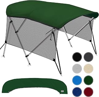 Universal 3 Bow Bimini Tops for Boats with Detachable Mesh Sidewalls, 900D Marine Canvas, Sun Shade Boat Canopy Kit, Bimini Top Hardware, Frame, Support Poles, Storage Boot, 67-72" W, Hunter Green