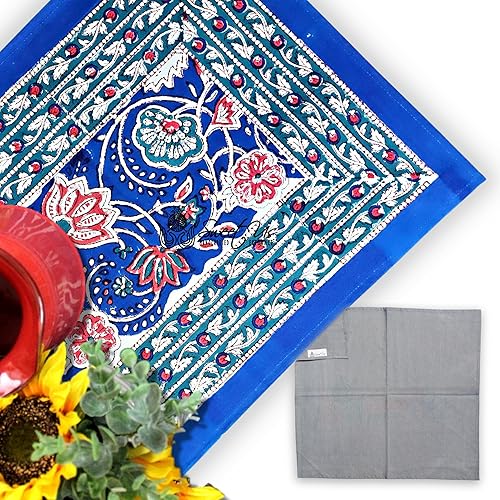 Lotus Dreams - Juego de dos manteles individuales de algodón y una servilleta gris, mantel individual de cocina floral, mantel para interiores y