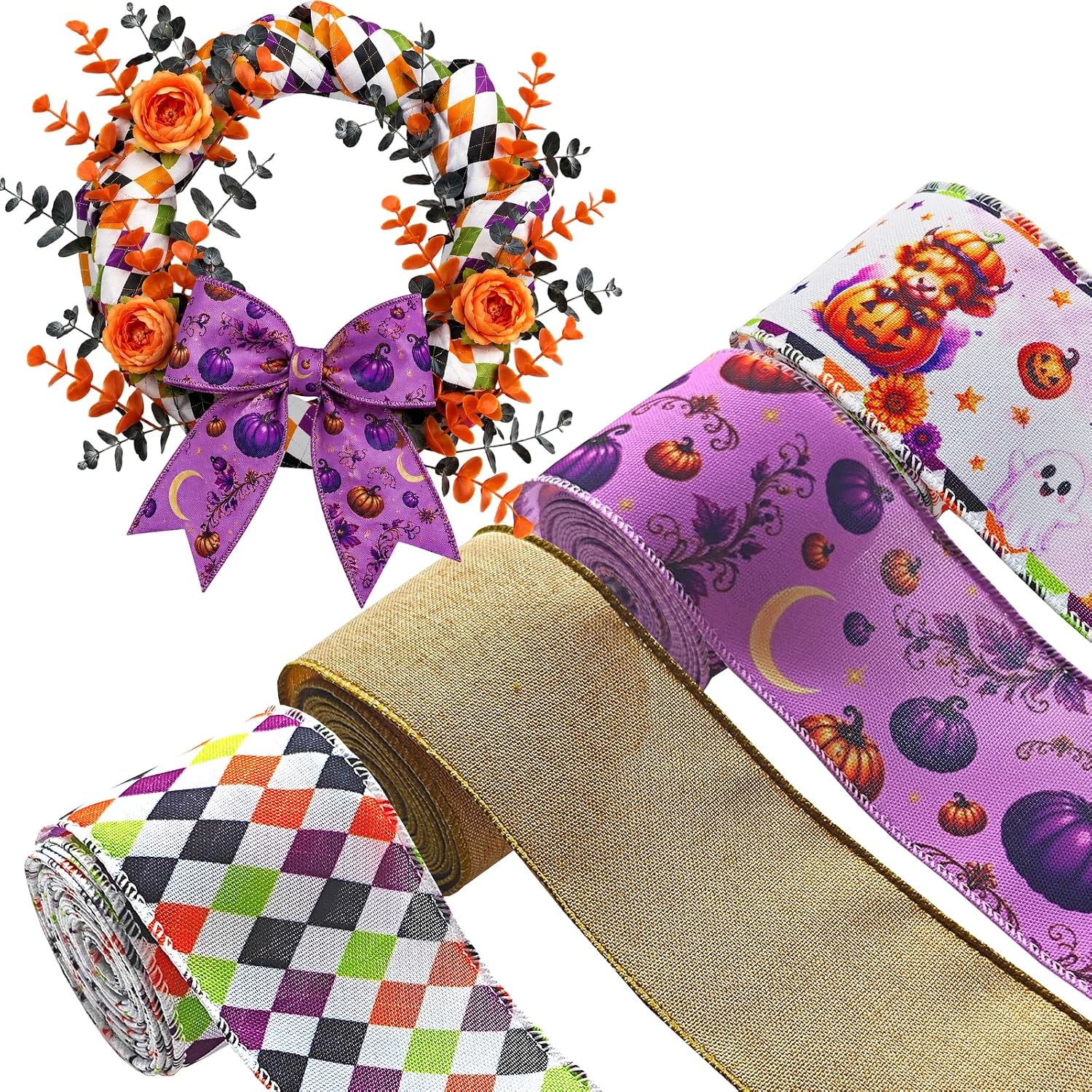 4 Roll 20 Yards Halloween Highland Cow Decorations Ribbons