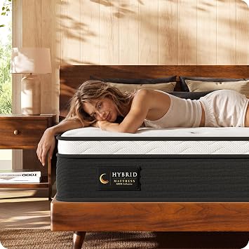 Medium Firm Full Mattress, 10" Hybrid | Zoned Pocket Coils & Gel Memory Foam, Reduced Sinkage, Pressure Relief & Motion Isolation, CertiPUR-US Foam