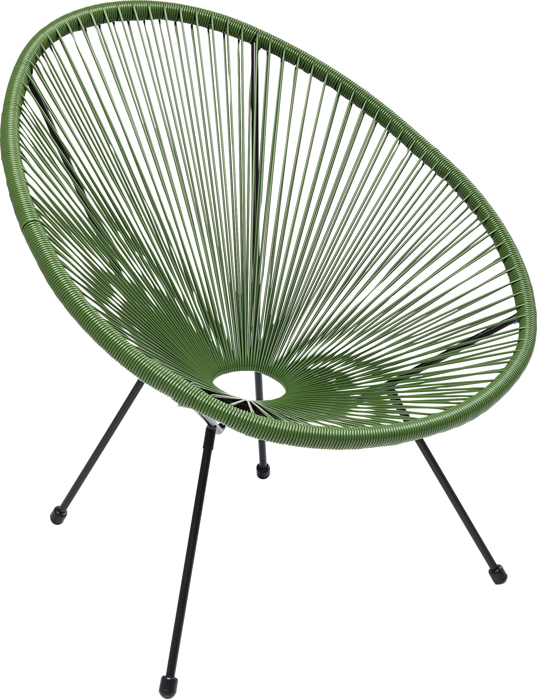 Kare Design Sessel Acapulco, Grün, Indoor und Outdoor Stuhl im Retro-Design, Gartenstuhl, Relaxsessel für Balkon, Garten, Terrasse, Schwarzes Stahlgestell, 85x73x78 cm (H/B/T)