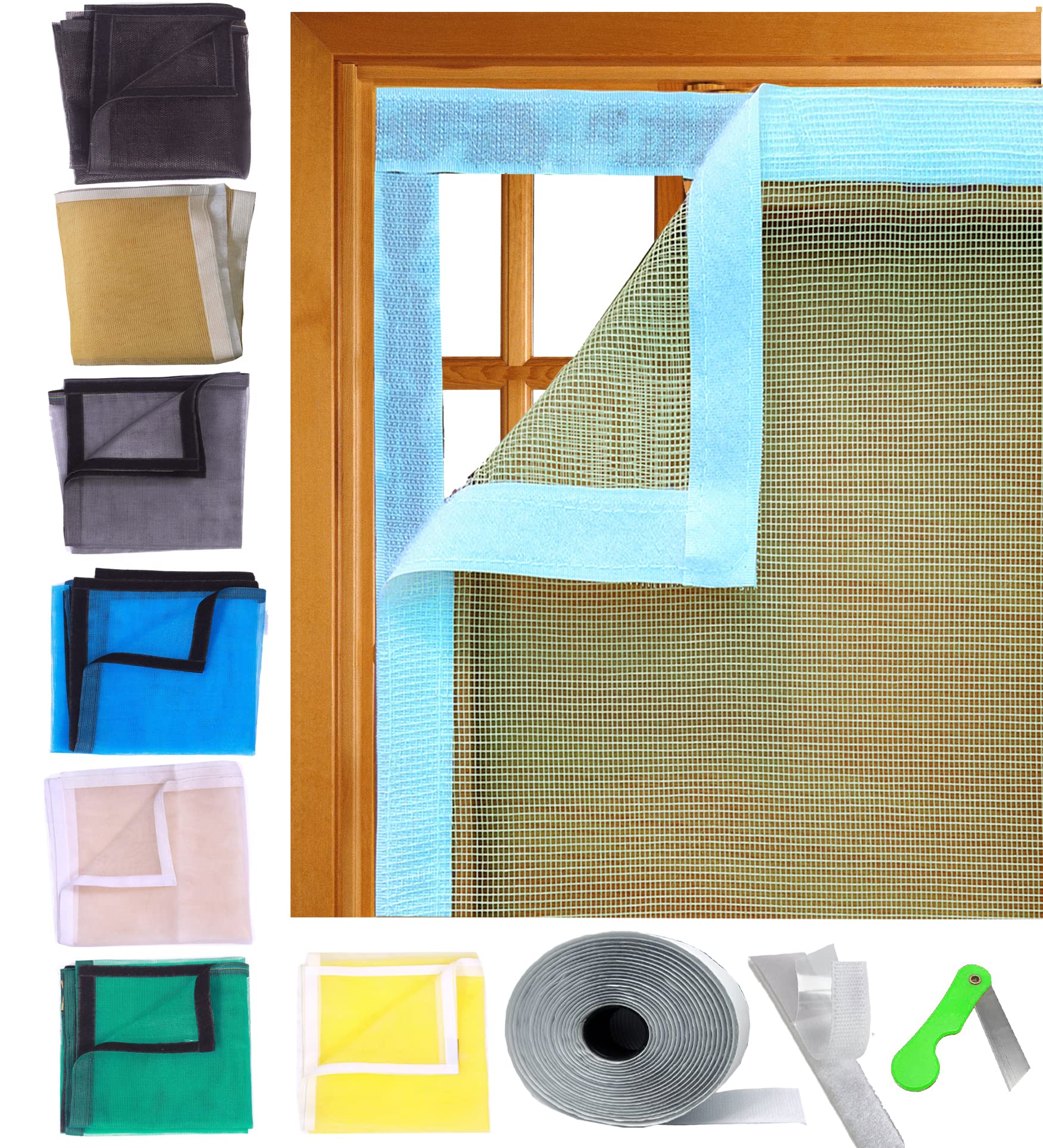 SAI PRASEEDA 36 X 36 Inches_3 x 3 Feet_Stitched_Ready to Install_200 GSM_Fiber Glass Mosquito Net for Windows_Ivory Color_with Self Adhesive Hook Tape and Cutter SPE26-image-26