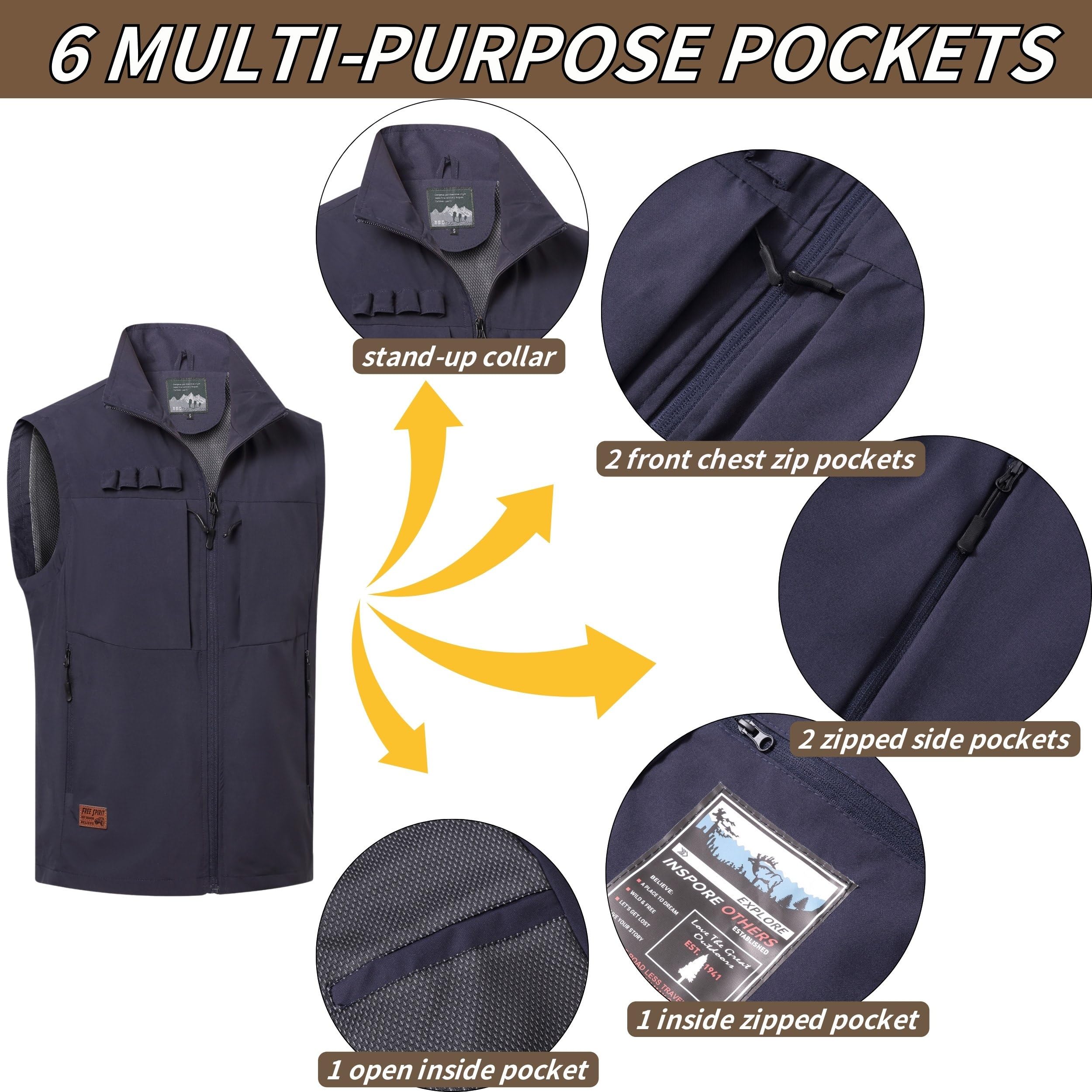 Homme Gilet de Pêche Plein Air Léger Respirant Veste de Sport à Séchage Rapide Veste Multi-Poche Gilet Camping Chasse Sans Manche