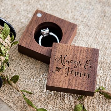 MUUJEE Always and Forever Ring Box - Engraved Wooden Ring Box for Wedding Ceremony Ring Bearer Box - Anniversary Birthday Gift Ideas