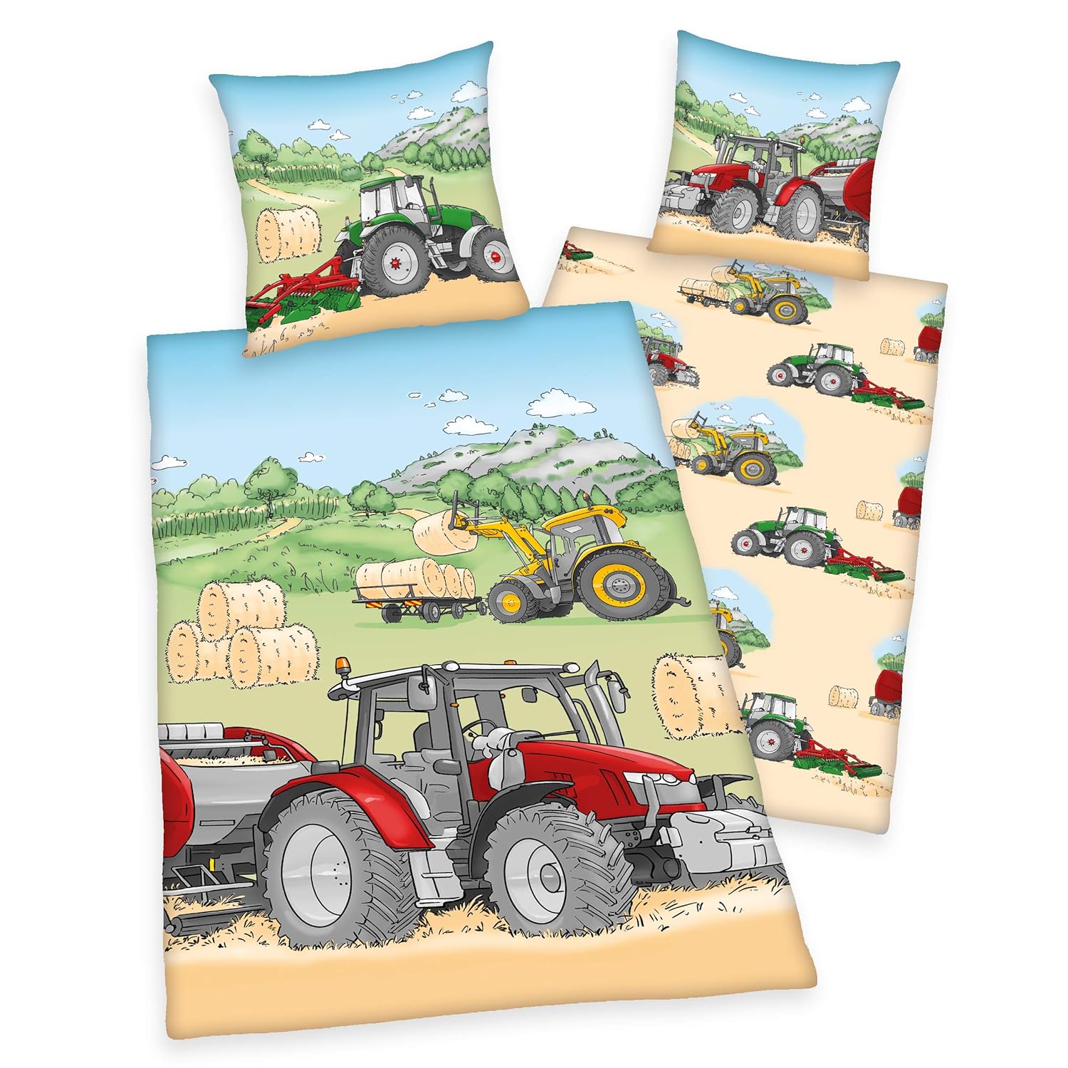Arle-Living Kinder Wende Bettwäsche Traktor 135×200 cm + 80×80 cm (Flanell)