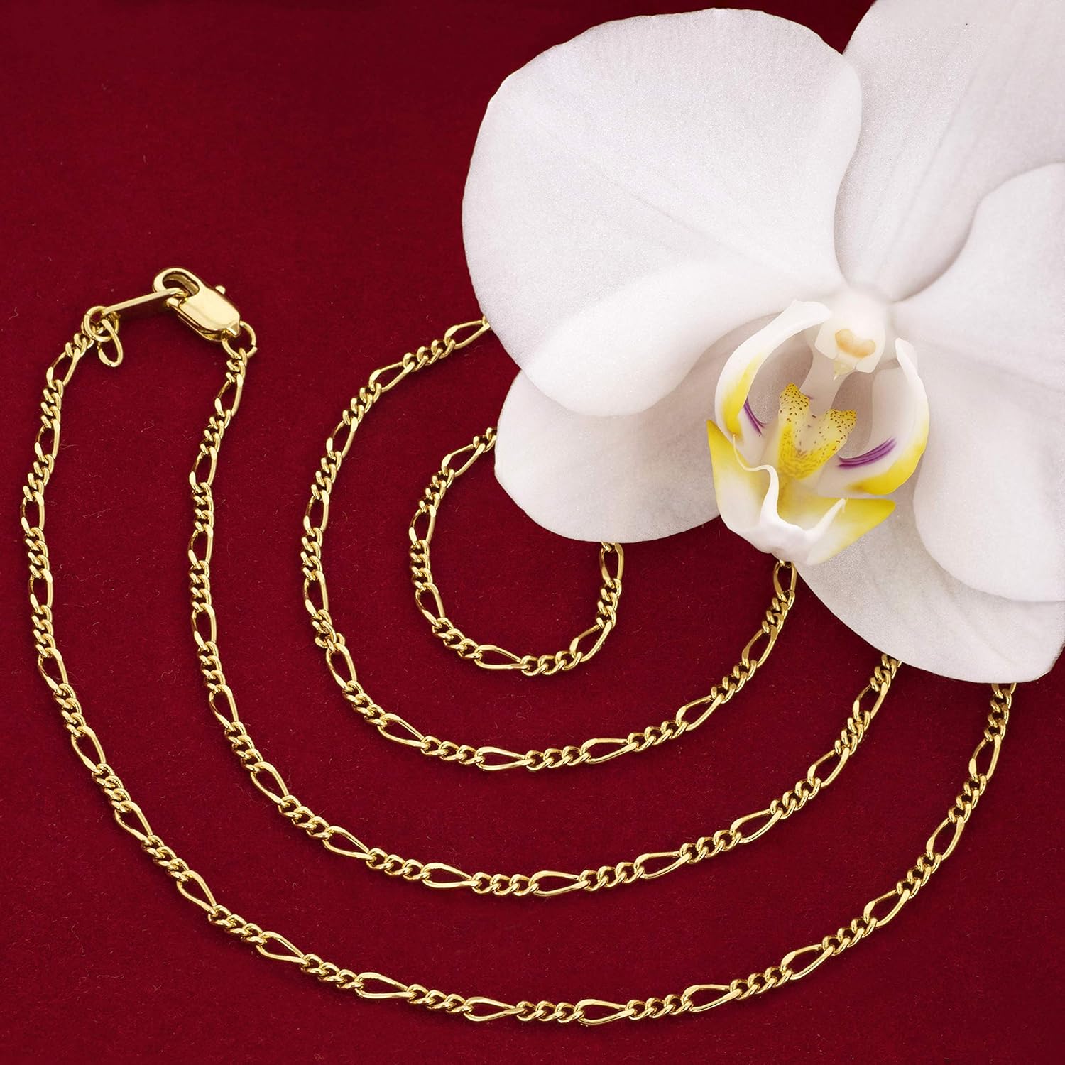 LIFETIME JEWELRY 1.5mm Figaro Chain Necklace Women and Men 24k Real Gold Plated