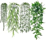 Der Rose 4Pcs Fake Plants, Artificial Plants Fake Hanging Plants for Boho Home Bathroom Bedroom Living Room Office Wall Shelf Decor Indoor Outdoor