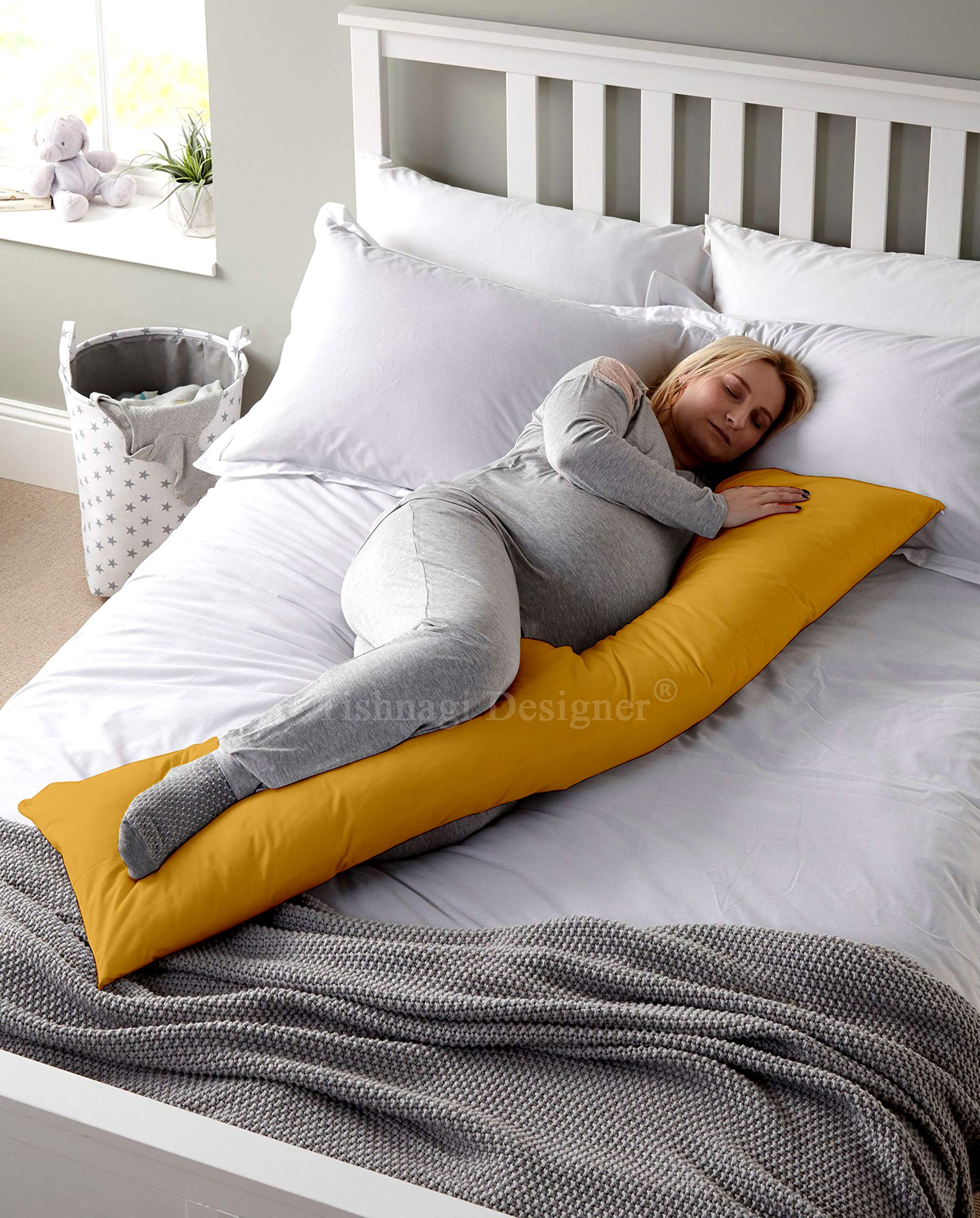 Body Pillow with Cover for Maternity Back Support Sleeping Pillows for Pregnancy with Microfiber Filling (18 x 54 inch, Mustard)