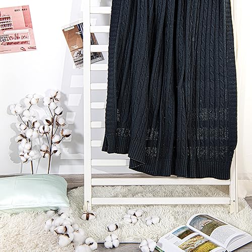 Miniatura 6 de NTBAY Manta de punto de cable de 100 % algodón puro, súper suave y cálida de 51 x 67, manta tejida para sofá, silla, cama, extra acogedora, lavable