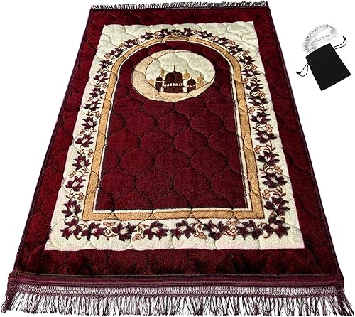 Miniatura 8 de Alfombra de oración musulmana islámica, muy gruesa, para hombres y mujeres, con cuentas de oración islámica, para viajes Eid, Ramadán, suave y