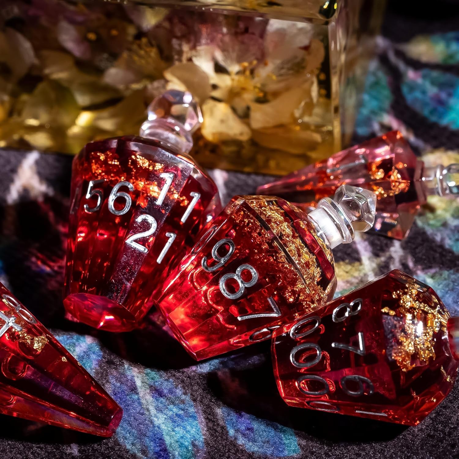 7PCS Potion DND Dice Set,Transparent Sharp Edge Die Set D&D RPG Polyhedral Dice,for Dungeons and Dragons TTRPG Games Roleplaying Games.(Red with Gold Foil)