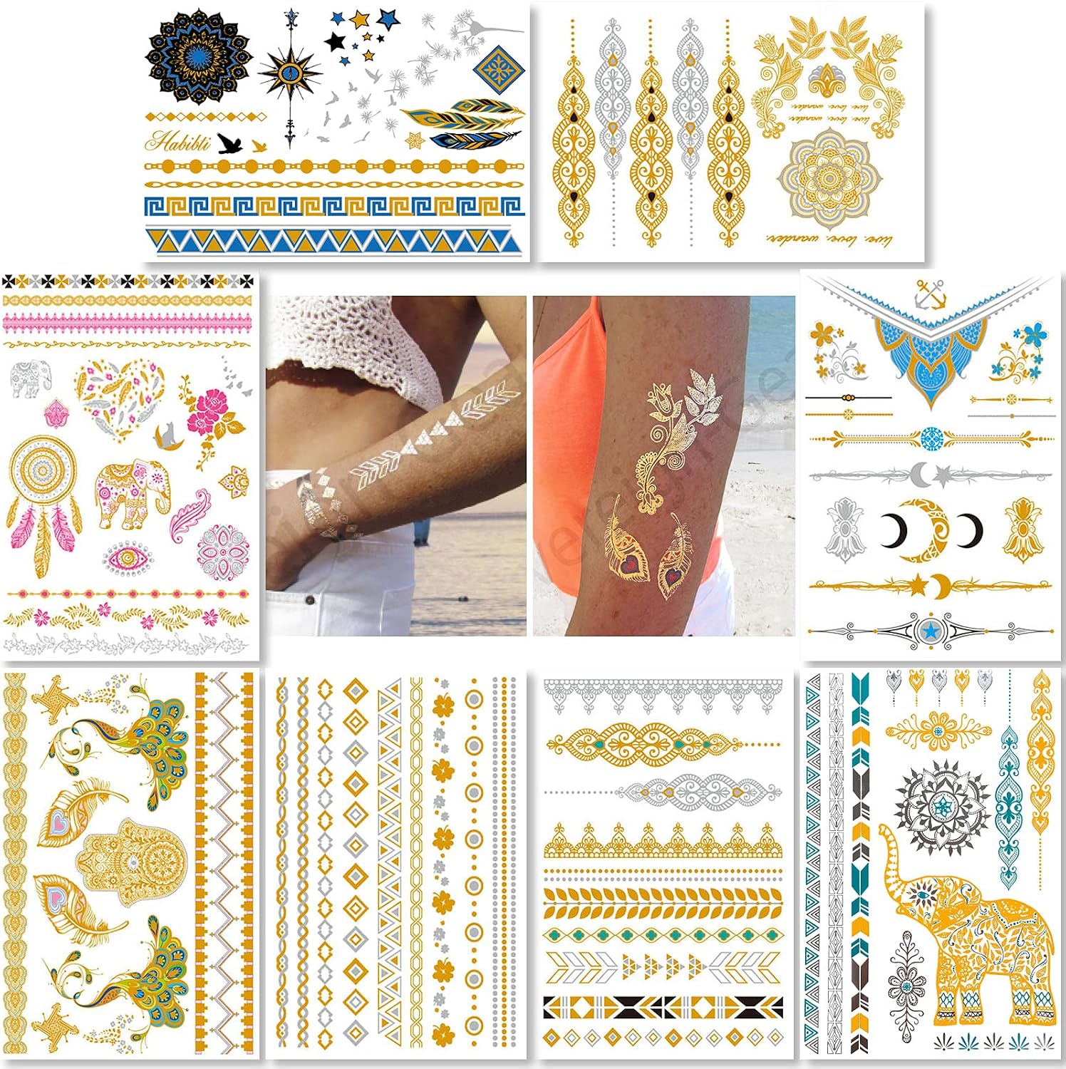 Metallic Temporary Transfer Tattoos for Women Teens Girls