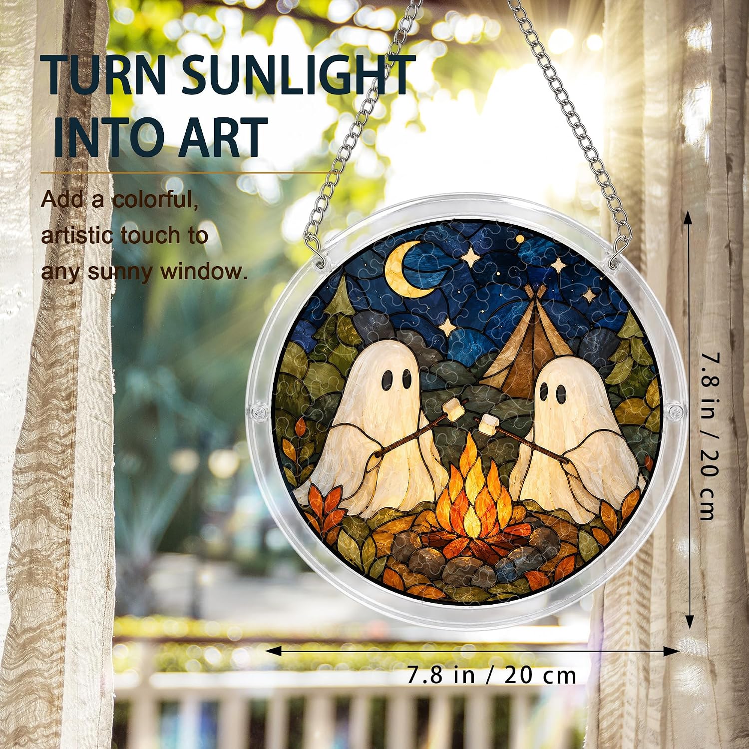 Halloween Camping Ghost Acrylic Jigsaw Puzzle Suncatcher 7.8in