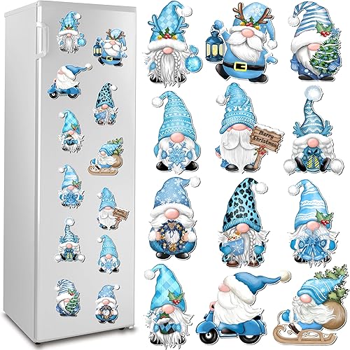 Imanes de gnomo de Navidad para decoración de refrigerador, 12 unidades, calcomanías magnéticas de gnomo azul navideño para automóvil, calcomanías