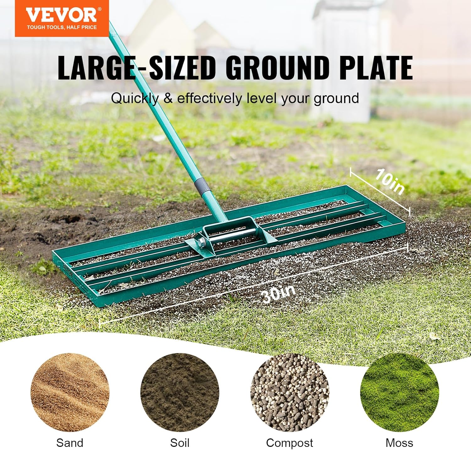 VEVOR Compost Spreader with Lawn Leveling Rake, 24" Wide Basket with Adjustable Handle & 30"x10" Yard Leveling Tool with 78" Handle