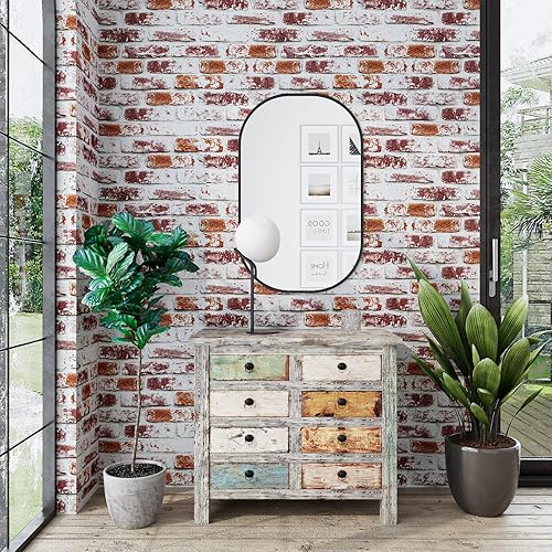 Miniatura 2 de VaryPaper Papel tapiz de ladrillo rojo pintado rústico para despegar y pegar papel de contacto de ladrillo 177 x 787 pulgadas papel tapiz de