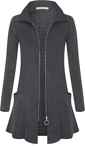 Miniatura 2 de Miusey Sudadera Túnica con Cremallera para Mujer Cuello Collar Chaqueta Larga Ligera Cárdigans