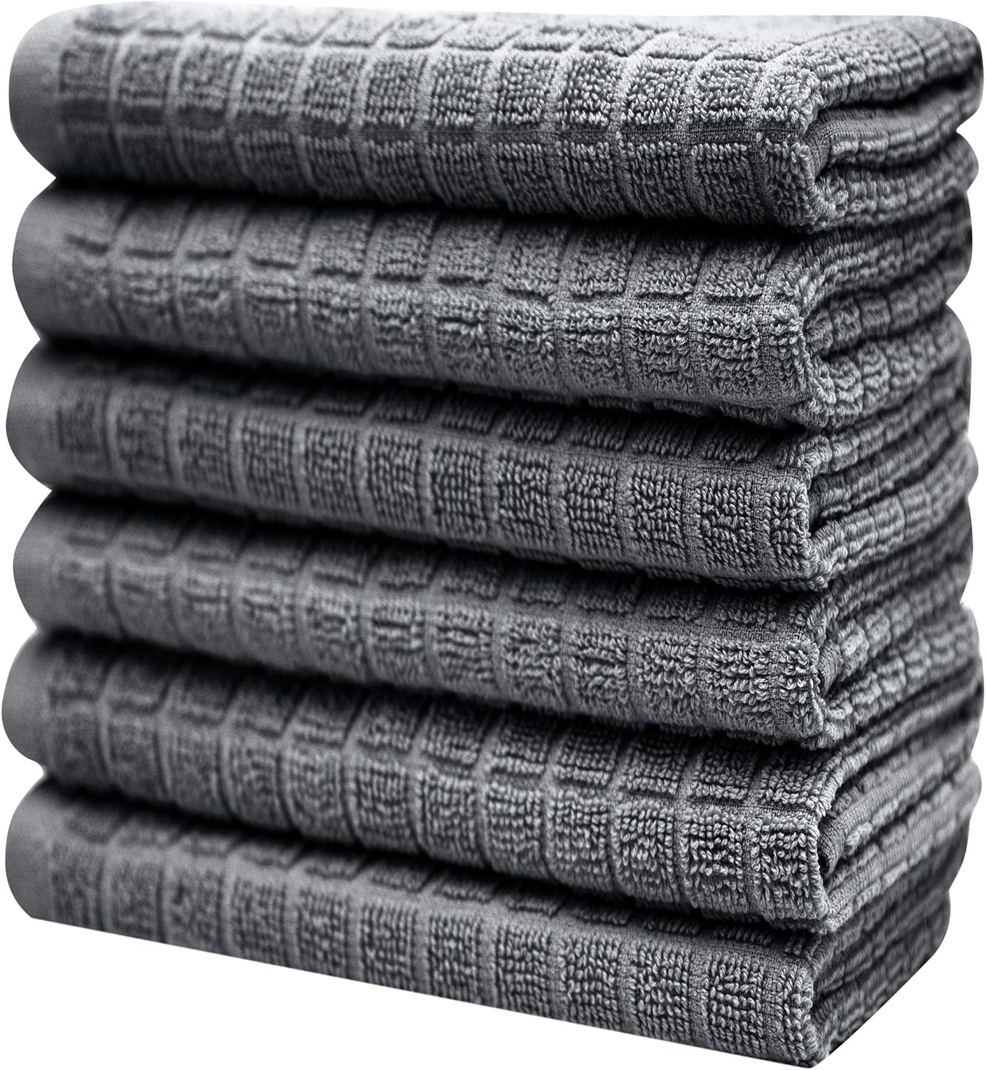 Premium Kitchen Towels (16”x 28”, 6 Pack) – Large Cotton Kitchen Hand Towels – Highly Absorbent Tea Towels Set with Hanging Loop (Grey, Checked)