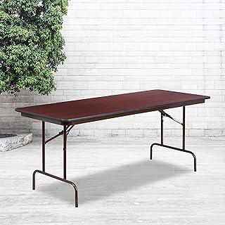 EMMA + OLIVER 6-Foot Mahogany Melamine Laminate Folding Banquet & Catering Table