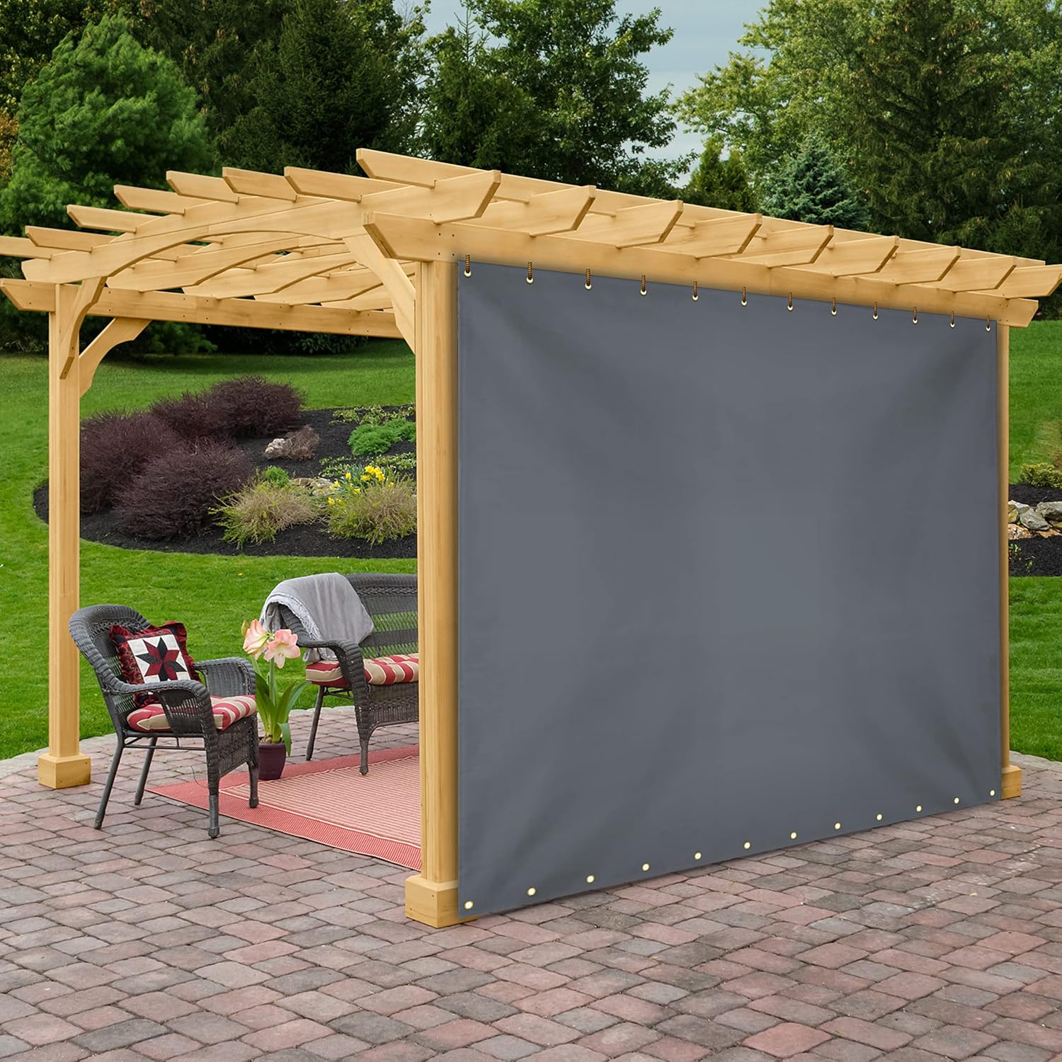 Outdoor Vinyl Curtain for Patio Furniture 12 Oz, Weather Resistant Patio Blackout Drapes for Dining Room Window with Rustproof Grommets for Pergola, Porch, Gazebos (4' H x 7' W, Coffee)