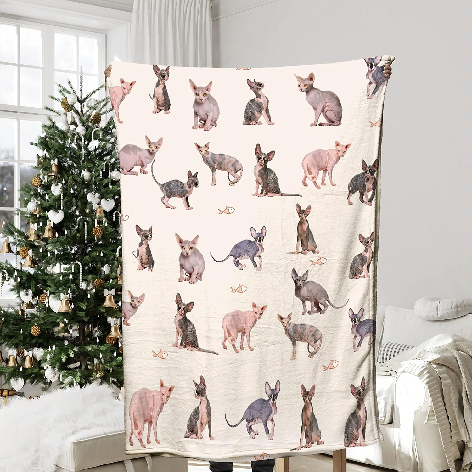 Sphynx Cats Blanket Gift for Boys Girls,Cat Gifts for Cat Lovers Cute Cat Throw Blanket Gifts for Kids Decor Plush Soft Lightweight Flannel Fleece Sphynx Cats Blankets for Sofa Bed Chair 50x40In
