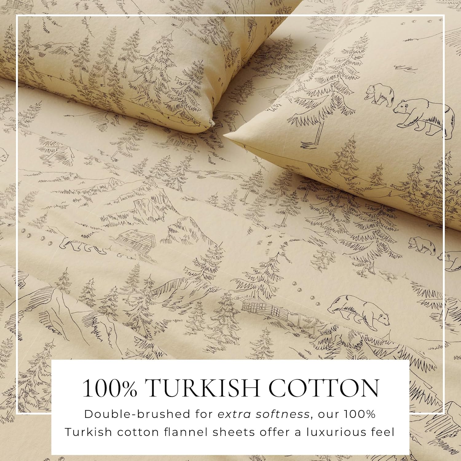 great bay home flannel sheet set full size - 100% turkish cotton, double-brushed, lodge-printed bed sheets - ultra-soft, cozy, 4-piece bedding set (bear mountain) full 14 - bear mountain