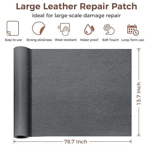 Miniatura 3 de Cinta de reparación de cuero para muebles, parche de reparación de cuero autoadhesivo grande de 15.7 x 78.7 pulgadas con fuerte adherencia, kit