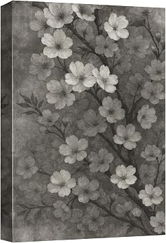 wall26 Canvas Print Wall Art Monochrome Cherry Blossom Vintage Style Floral Rustic Dramatic Dark Duotone for Living Room, Bedroom, Office - 12"x18"