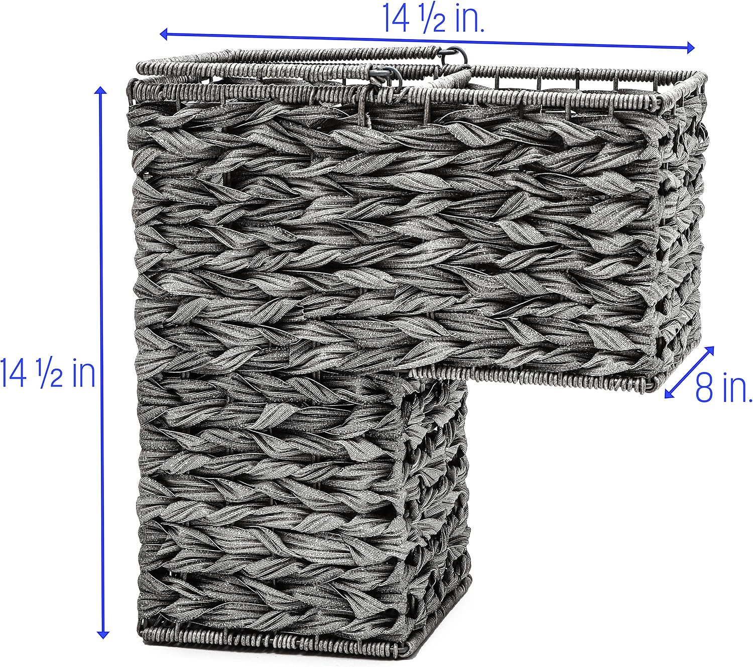 14.5" Plastic Wicker Storage Stair Basket Set With Handles by Trademark Innovations (Set of 2, Grey)