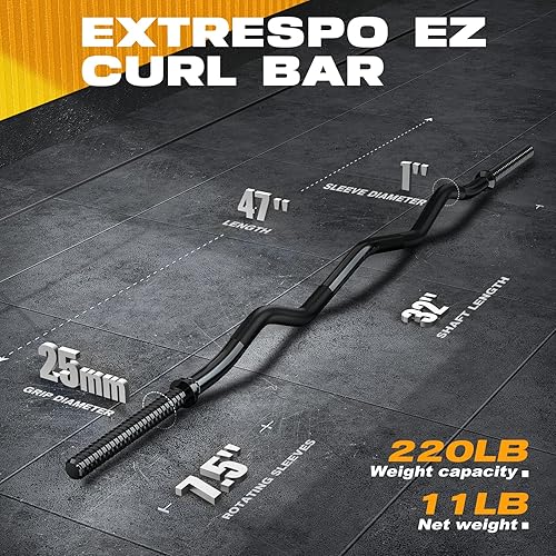 Miniatura 2 de 47" EZ Curl Bar Weight Lifting Bar, for Hip ThrustsSquatsLunges, 1-inch2-inch Weight Plates Curling Bar for Gym and Home, with 2 StarSpring Collars
