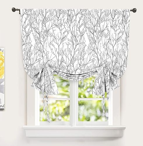 Miniatura 10 de DriftAway Cenefa de cortina de ventana con aislamiento térmico y estampado de tinta abstracta de rama de árbol, bolsillo para cortinero, 52 x 14