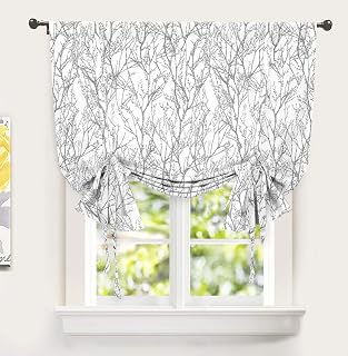 DriftAway Tree Branch Lined Curtains Double Layer Blackout Thermal Insulated Abstract Ink Printing Tie Up Window Curtain Rod Pocket 45 Inch by 63 Inch Silver Gray 1 Pack