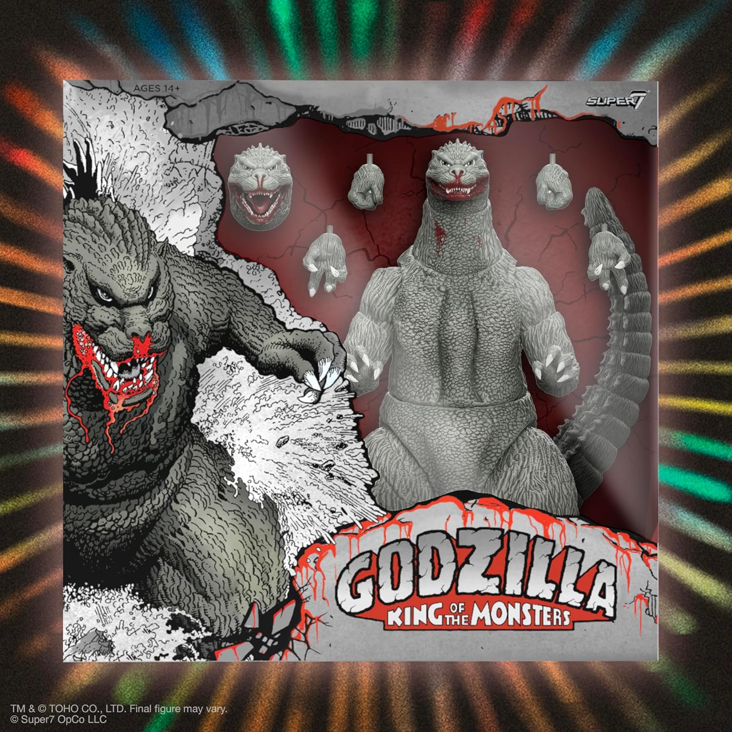 Super7 ULTIMATES! Toho Godzilla Grayscale Comic Book (Thirsty for Blood) - 7" Toho Godzilla Action Figure with Accessories - Classic Comic Book Collectibles and Retro Toys