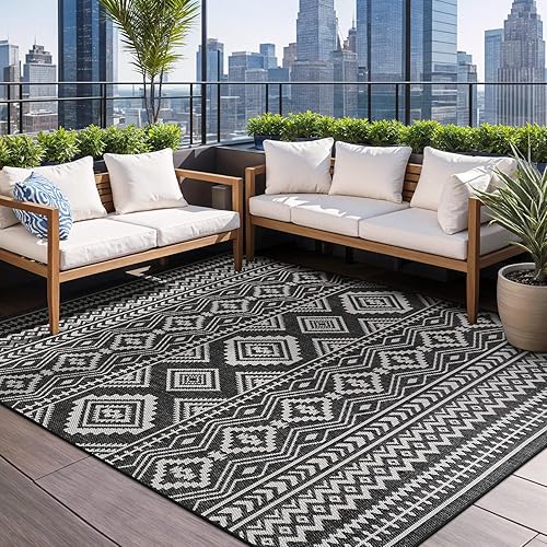 Miniatura 5 de Beverly Rug Waikiki - Alfombra bohemia para interiores y exteriores, 8 x 10 pies, lavable, para patio, terraza, porche, alfombra de área bohemia,