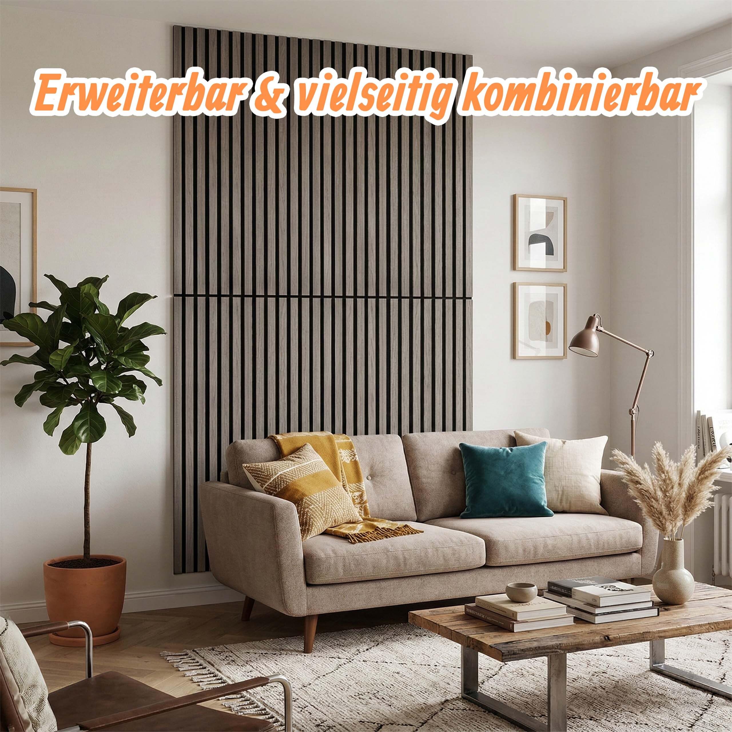 Relaxdays Akustikpaneele, 4er Set, 120 x 60 cm, Schalldämmung & Wandverkleidung, Eiche Furnier, Wandpaneele, dunkelgrau