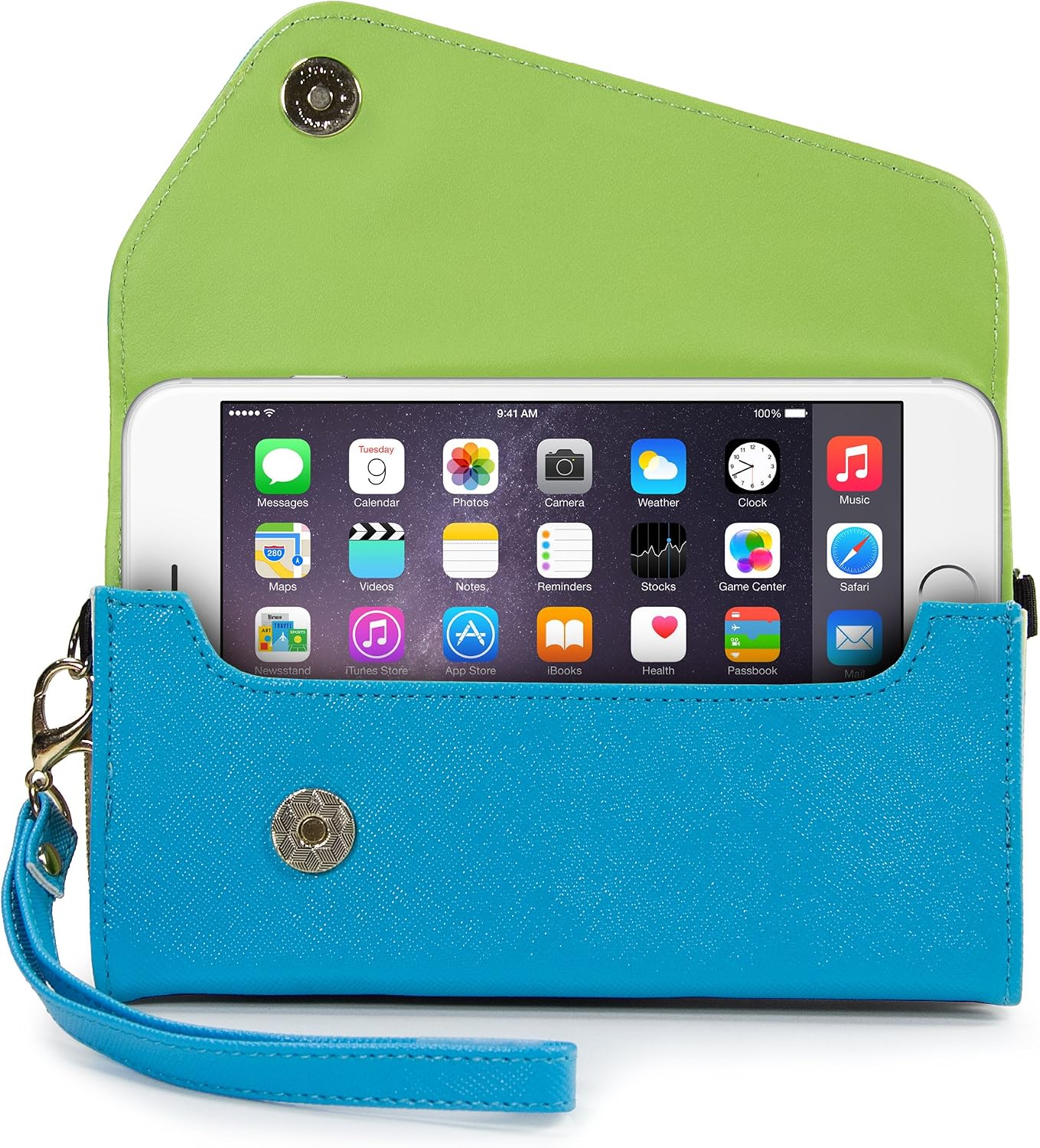 Kroo Clutch Wallet with Wristlet and Crossbody Strap for Smartphones or Phablets up to 5.7 Inch - Carrying Case - Frustration-Free Packaging - Light Blue and Brown