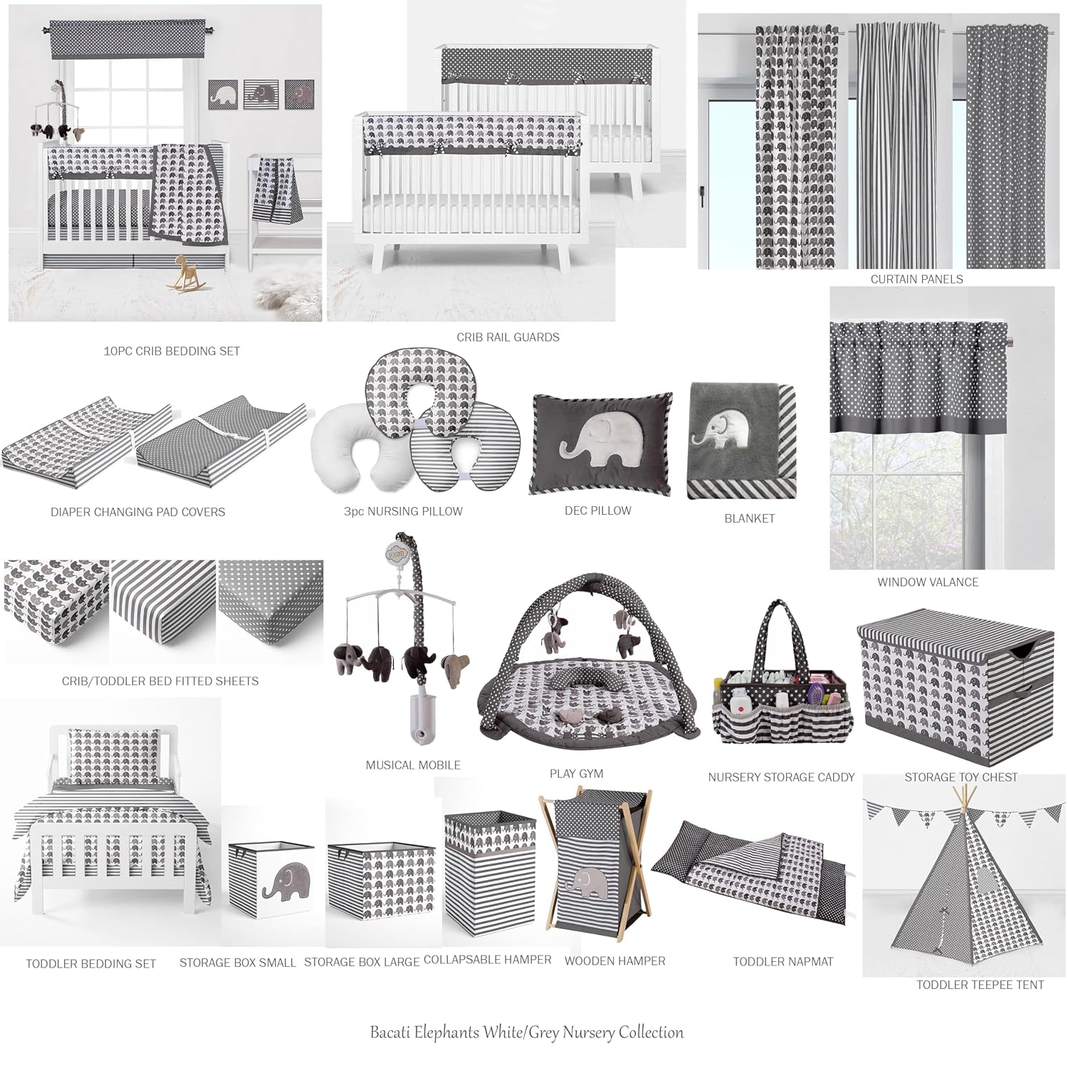 Bacati - Rod Pocket Window Valance Pin Dots Grey/White