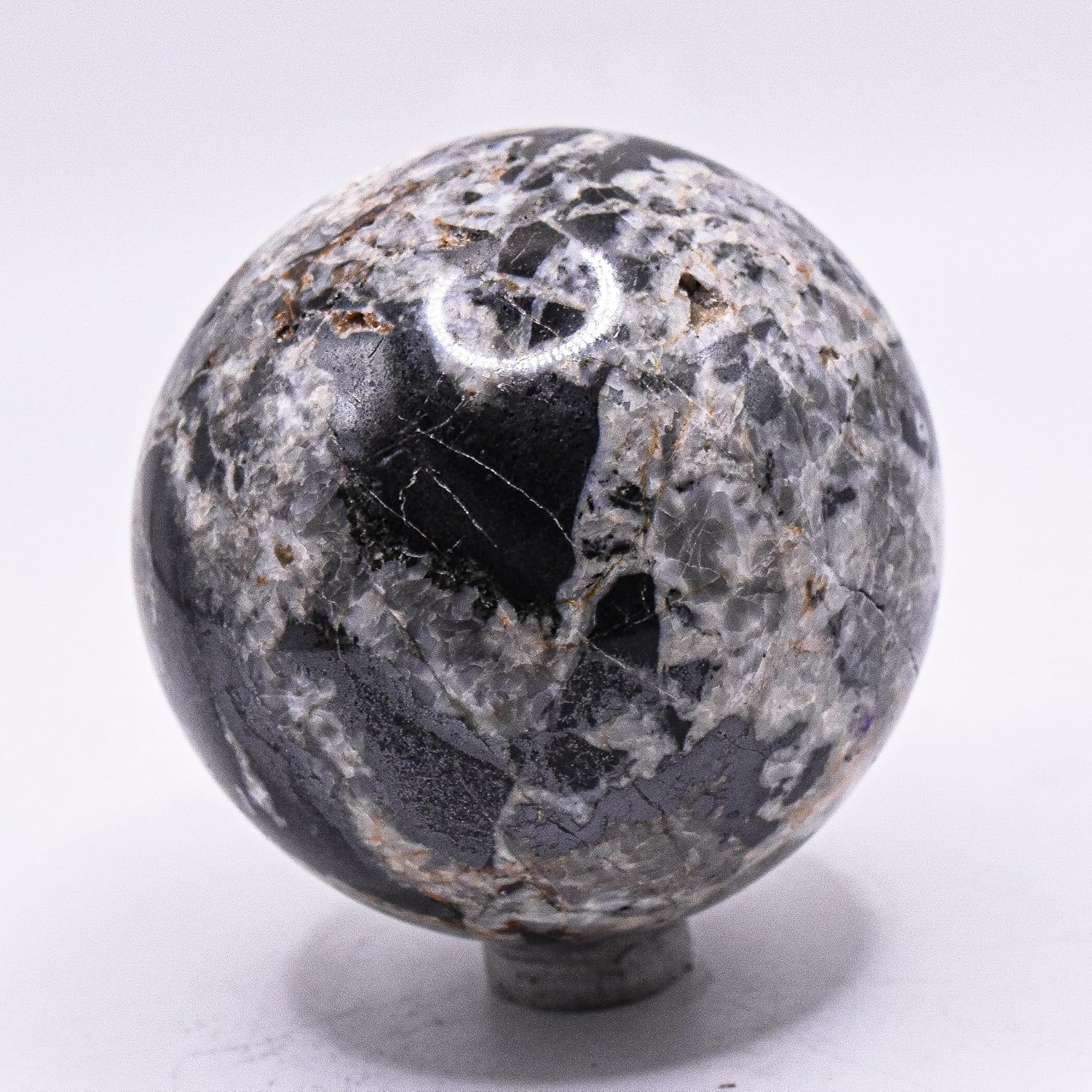 60mm White Black Onyx Sphere Natural Sparkling Mineral Ball Polished Crystal UV Reactive Stone - Peru + Stand