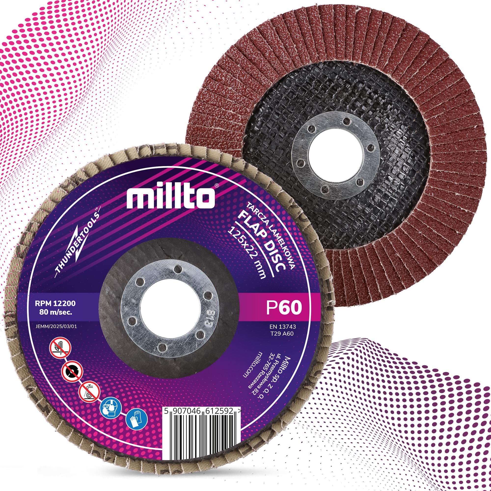 Millto Disque À Lamelles 125x22,2 mm Grain 60 T29 pour Métal Bois Meuleuse Angulaire