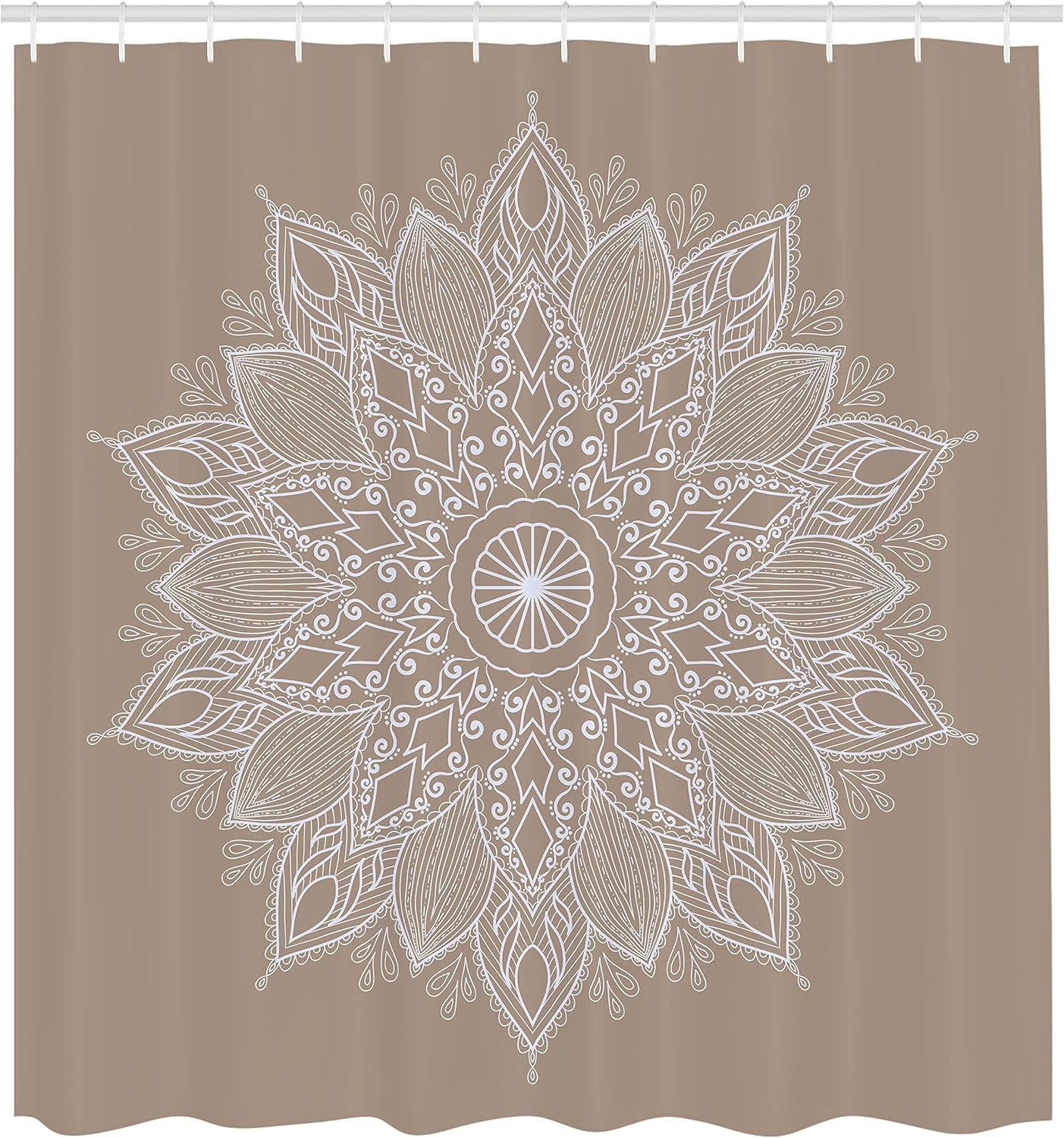 Ambesonne Mandala Shower Curtain, Lotus Inspired Flower Lace Circle Ornate Retro Pattern Eastern Universe Theme, Cloth Fabric Bathroom Decor Set with Hooks, 69" W x 70" L, Dusk White