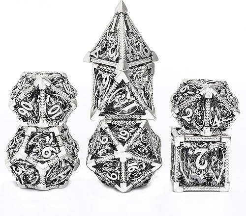Miniatura 3 de Juego de dados poliédricos DND juego de dados de metal huecos 7 piezas adecuado para DND RPG MTG mazmorras y dragones juegos de mesa creoso plateado