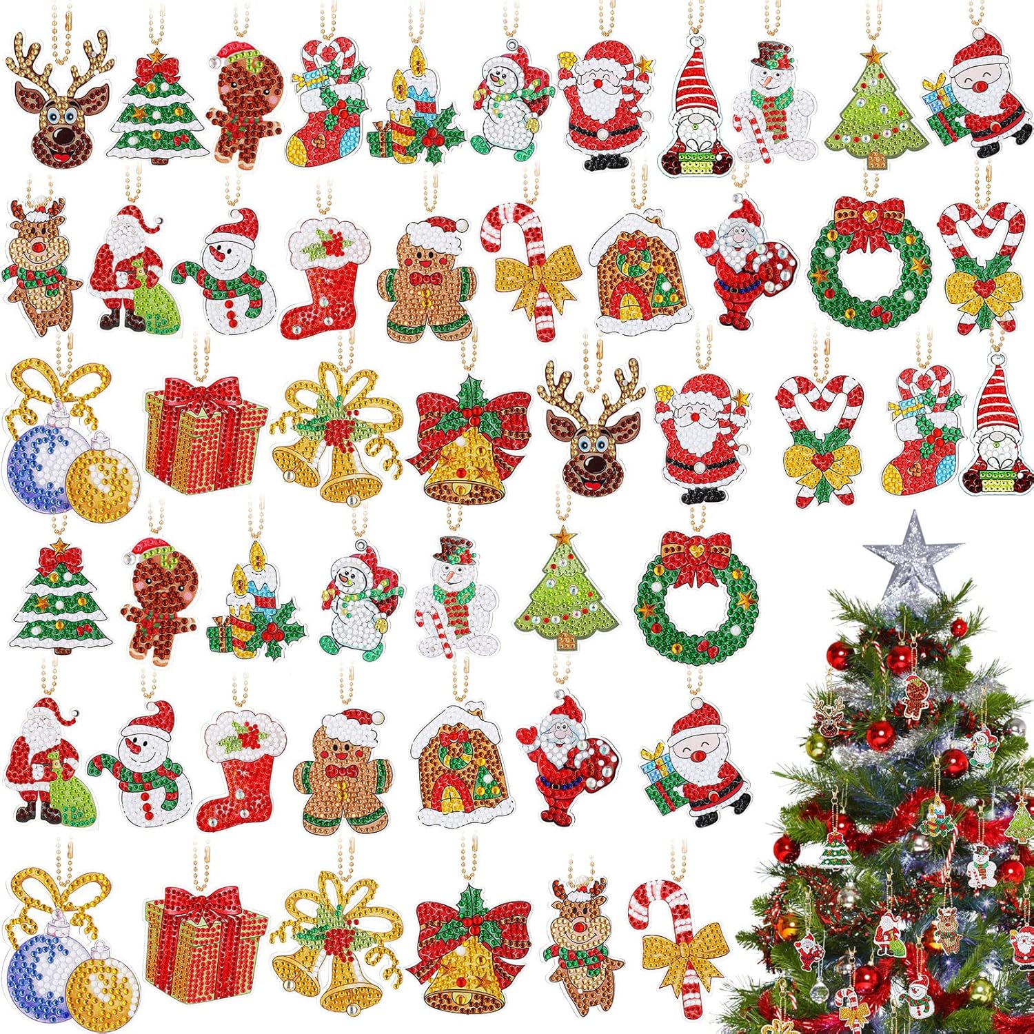 Batiyeer Christmas Diamond Art Ornaments Double Sided