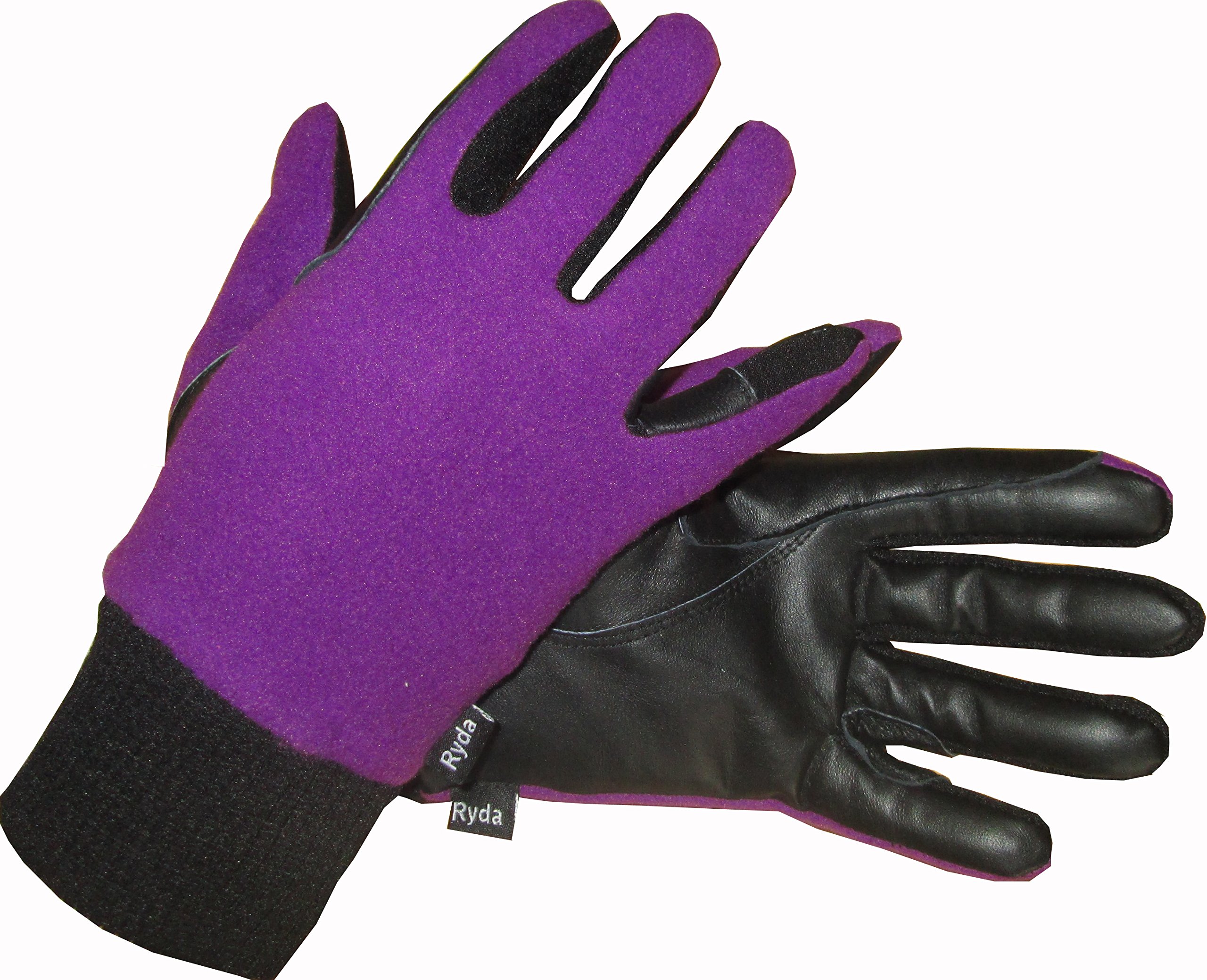 Ryda Childrens Winter Fleece Backed Leather Horse Riding Gloves (Purple, Small)